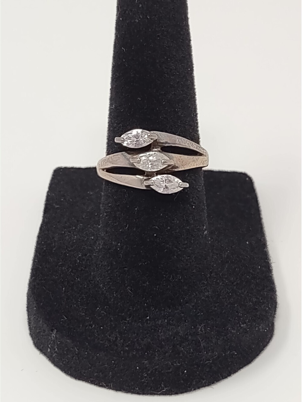 925 Sterling Silver CZ Marquise Bypass Ring Sz 6
